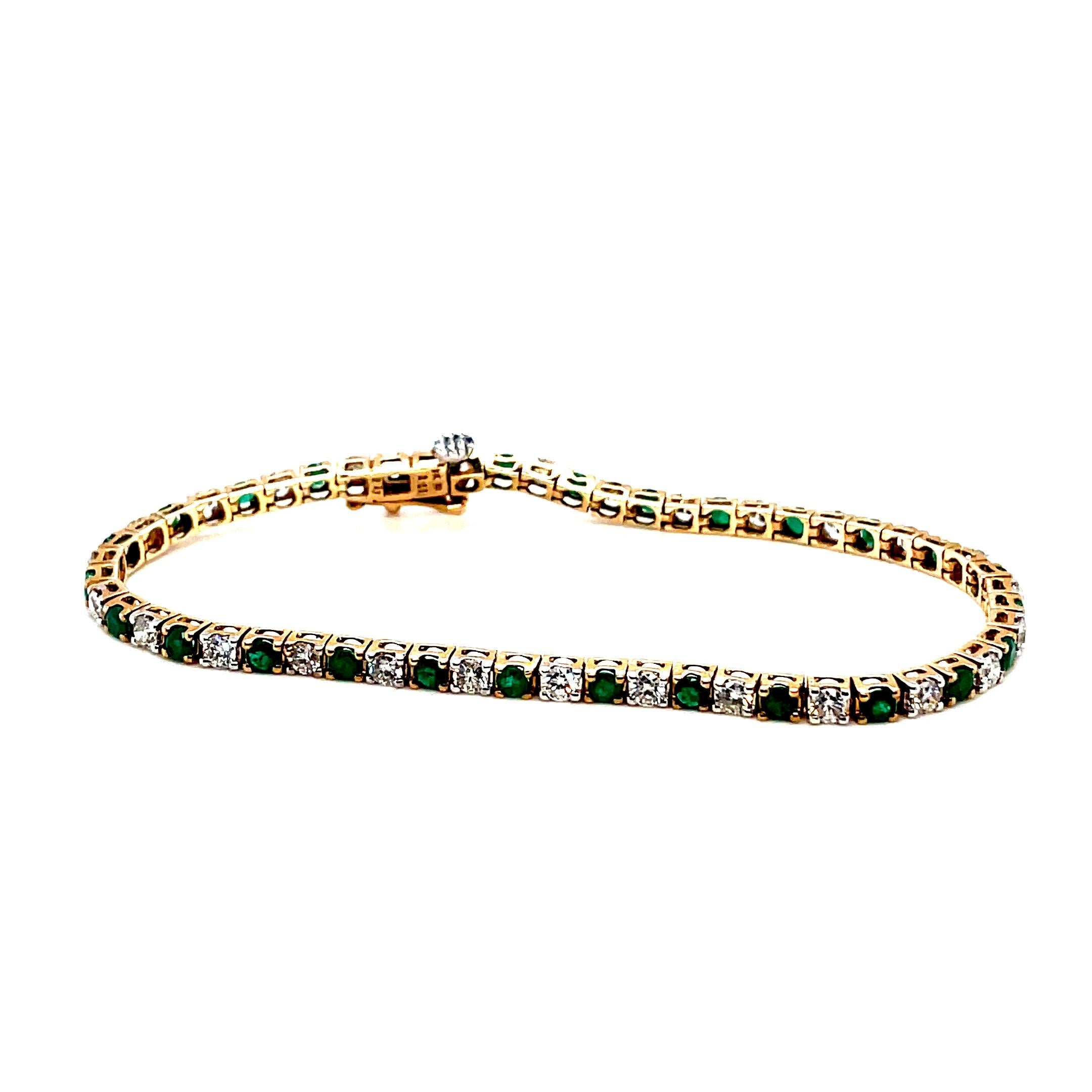 Diamond and Emerald Bracelet 9k Yellow Gold For Sale 9