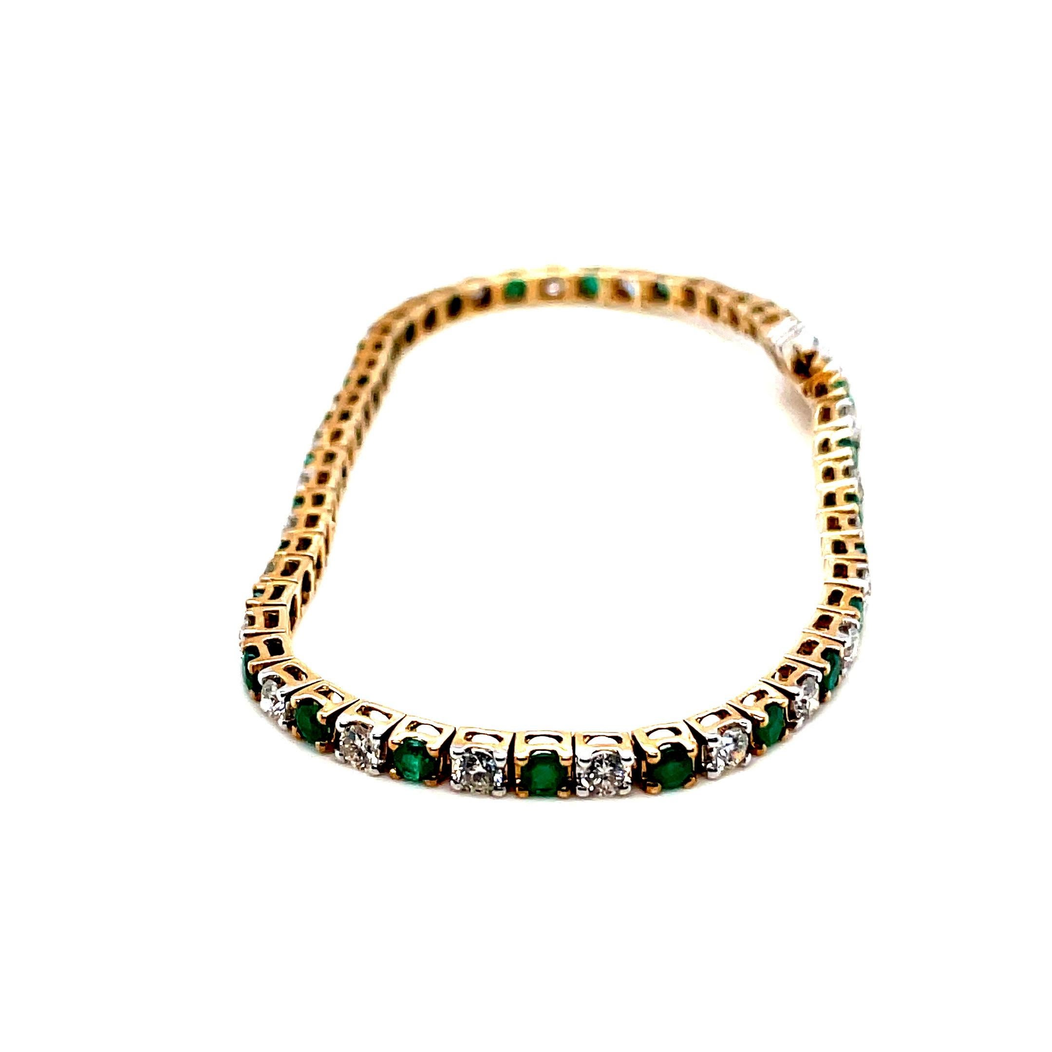 Diamond and Emerald Bracelet 9k Yellow Gold For Sale 11