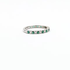 Diamond and Emerald Bridal Band Ring in 14k White Gold
