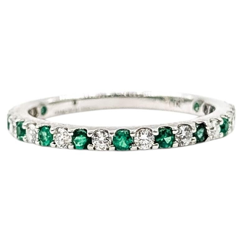 Diamond and Emerald Bridal Band Ring in 14k White Gold