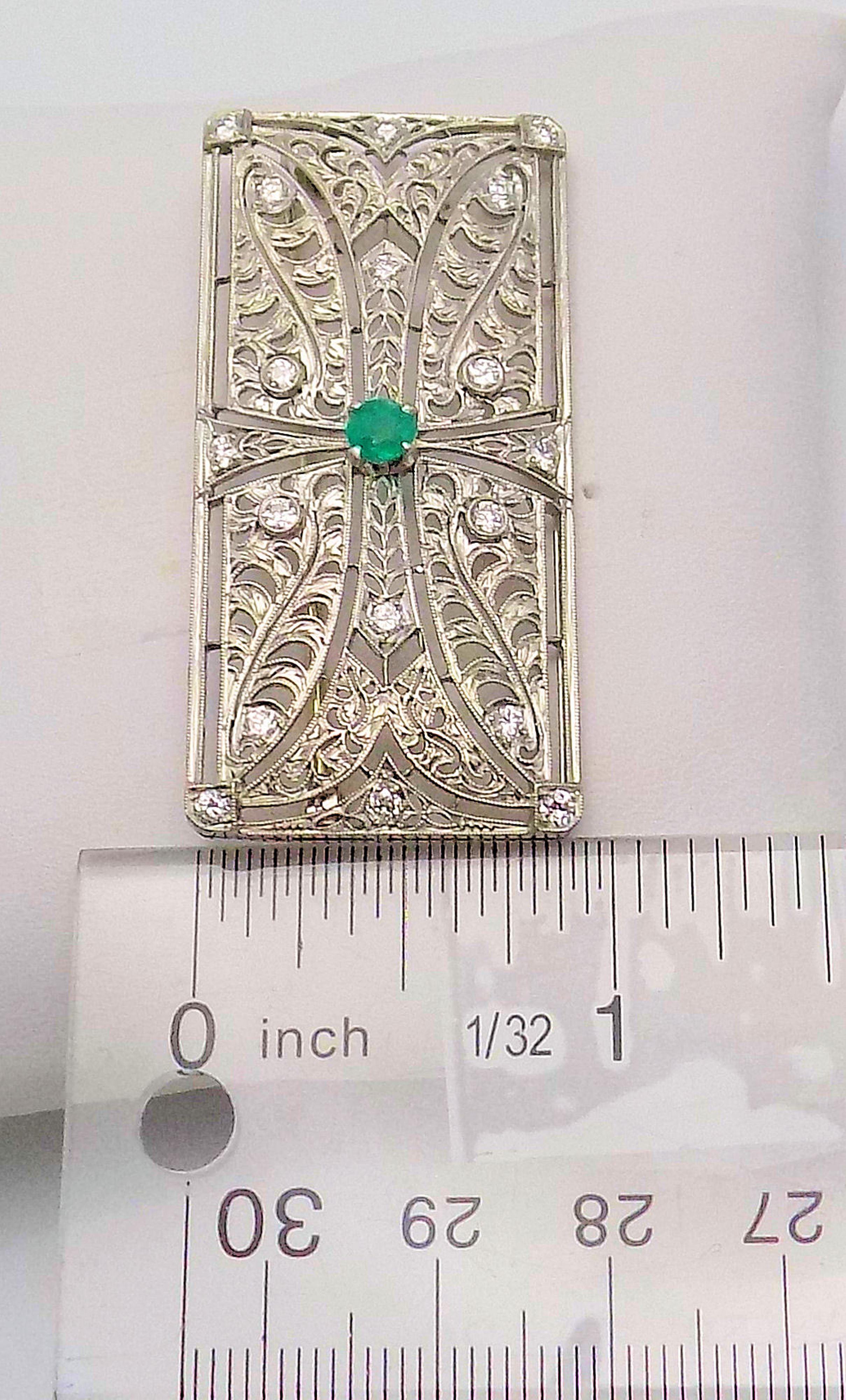 Art Deco Diamond and Emerald Brooch For Sale