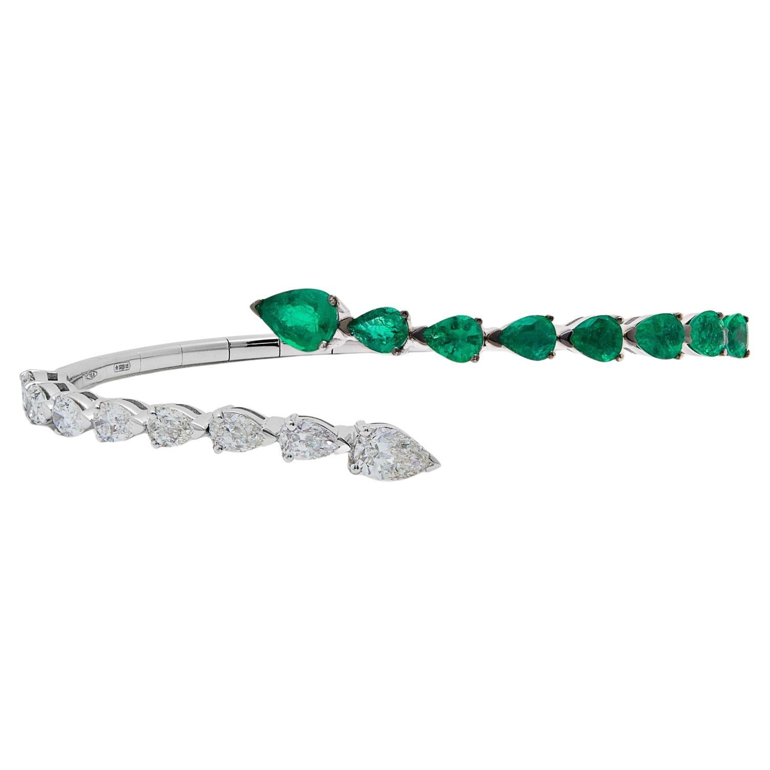 Diamond and Emerald Bypass Cuff Bracelet