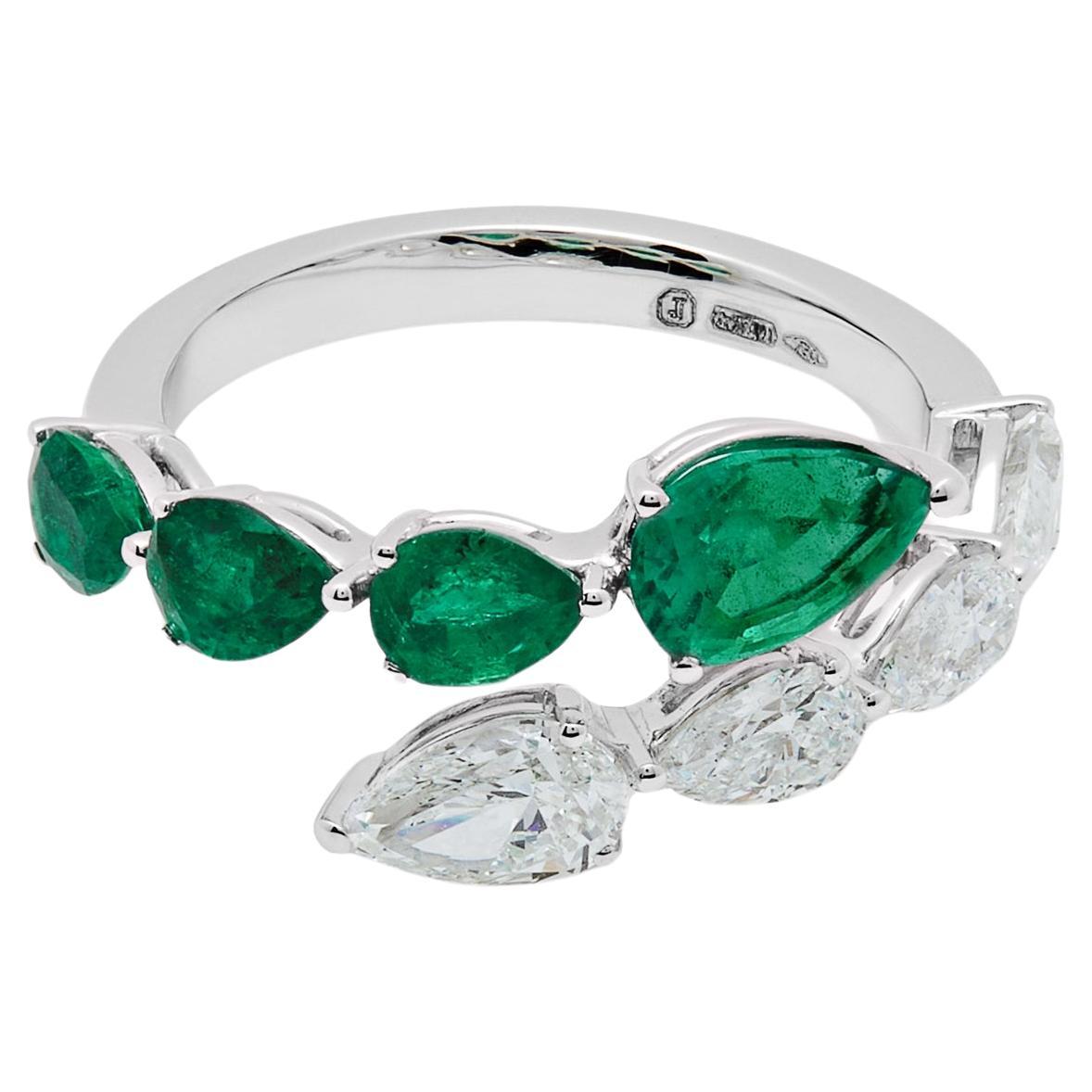  Diamond and Emerald Bypass Ring For Sale