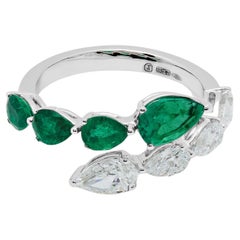 Diamond and Emerald Bypass Ring