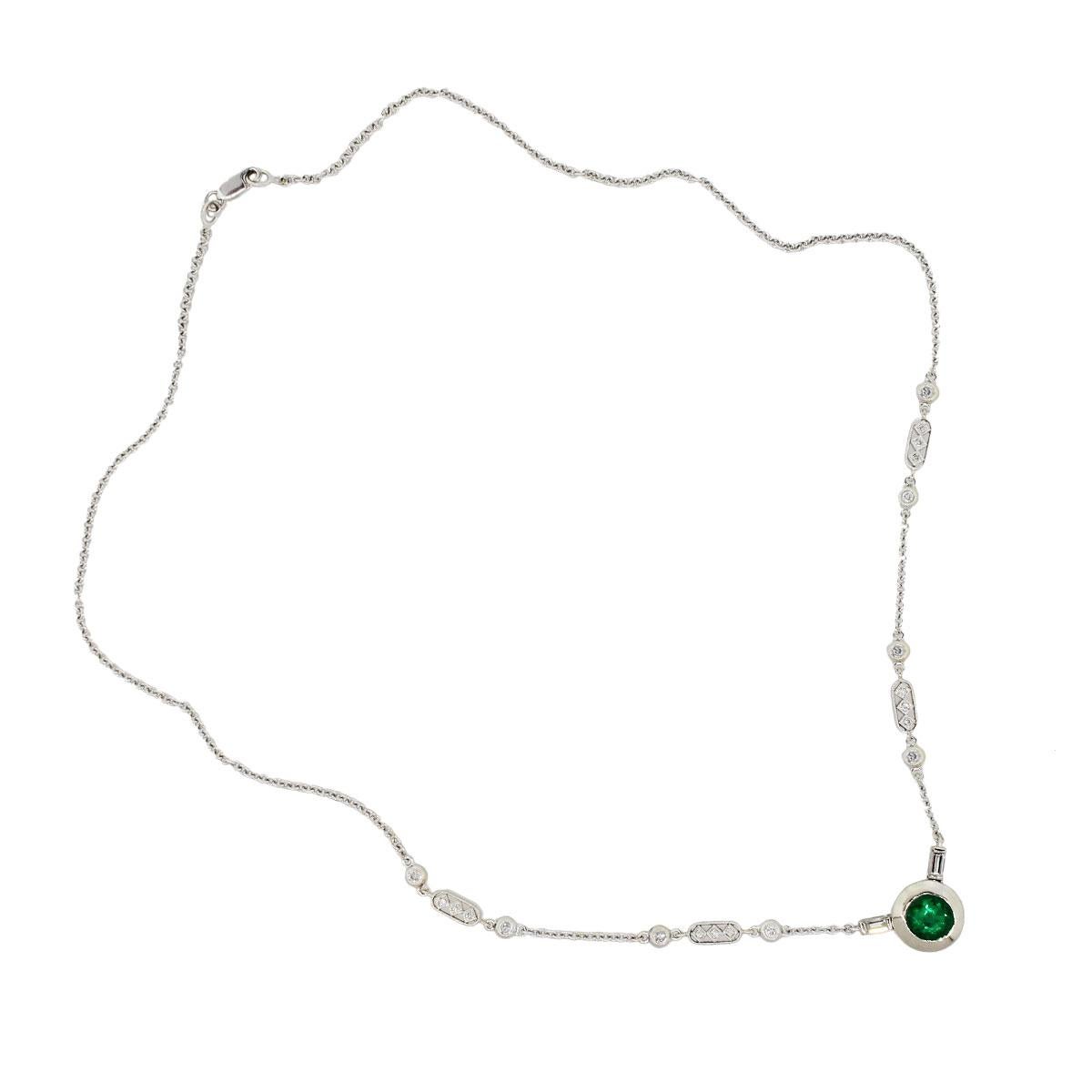 Round Cut Diamond and Emerald Byzantine Style Pendant Necklace