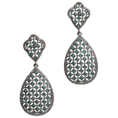 Diamond and Emerald Chandelier Dangle Earrings