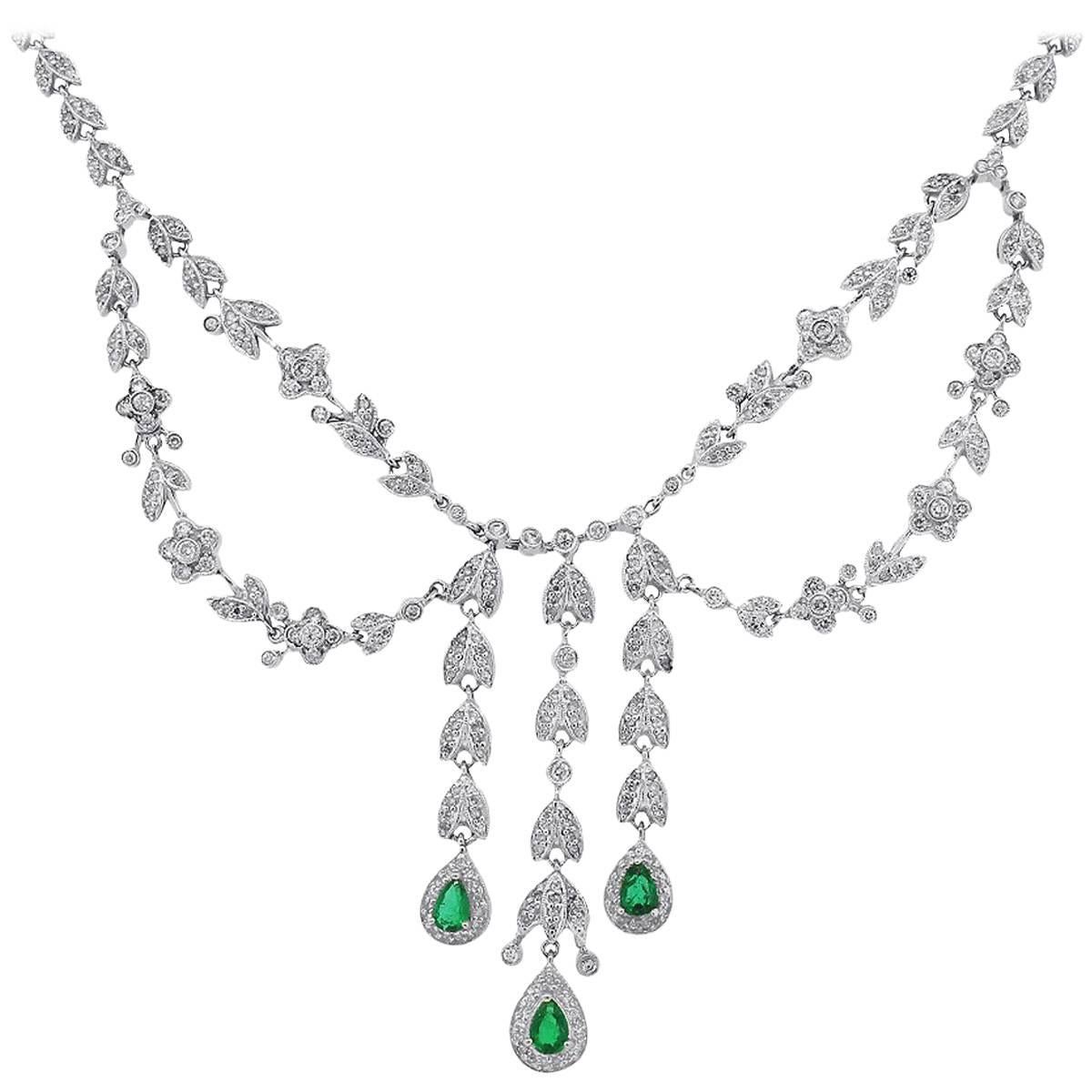 Diamond and Emerald Chandelier Necklace
