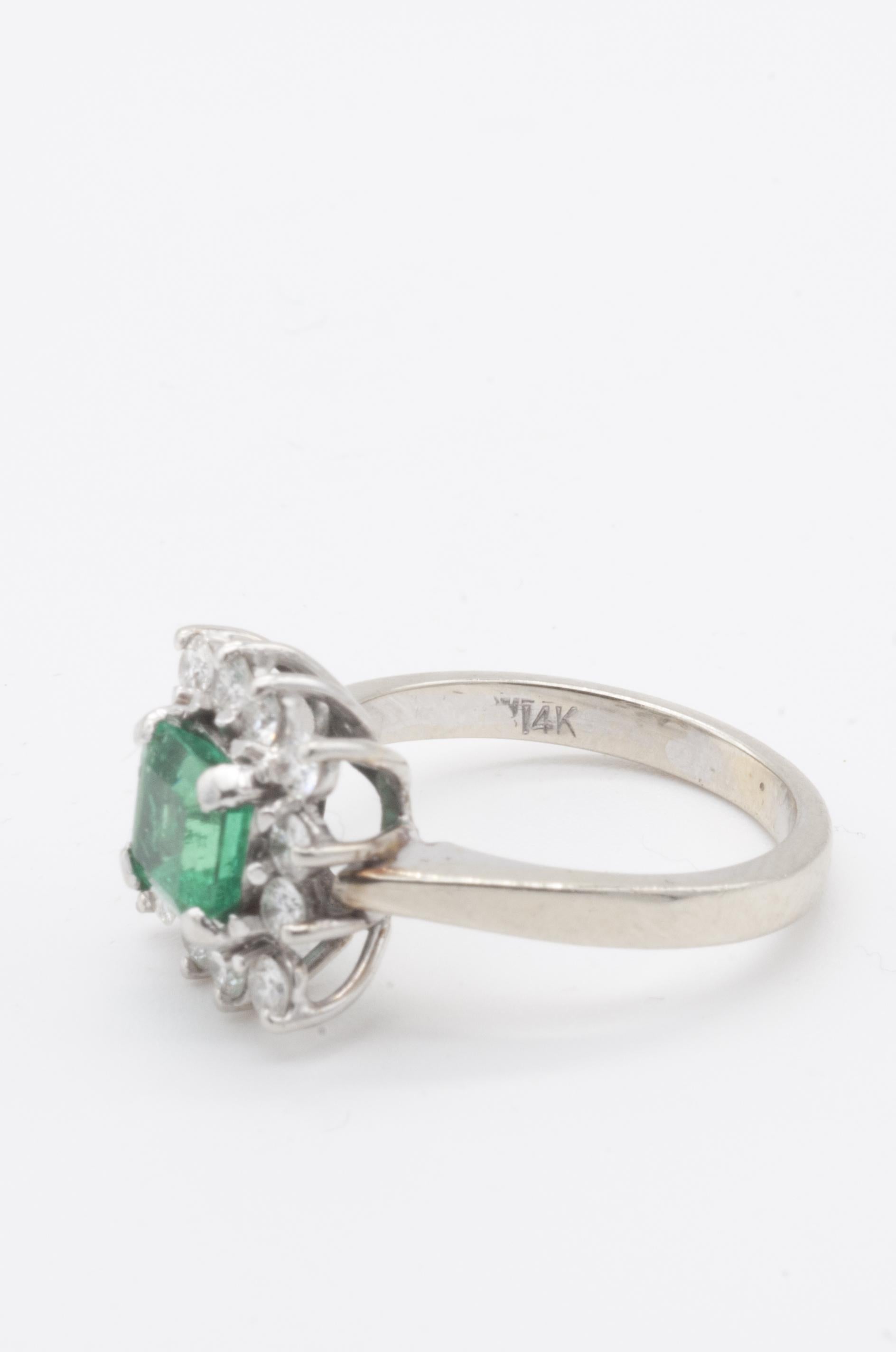 Emerald Cut Diamond and Emerald Cocktail Ring For Sale