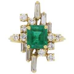 Diamond and Emerald Cocktail Ring in 18 Karat Gold
