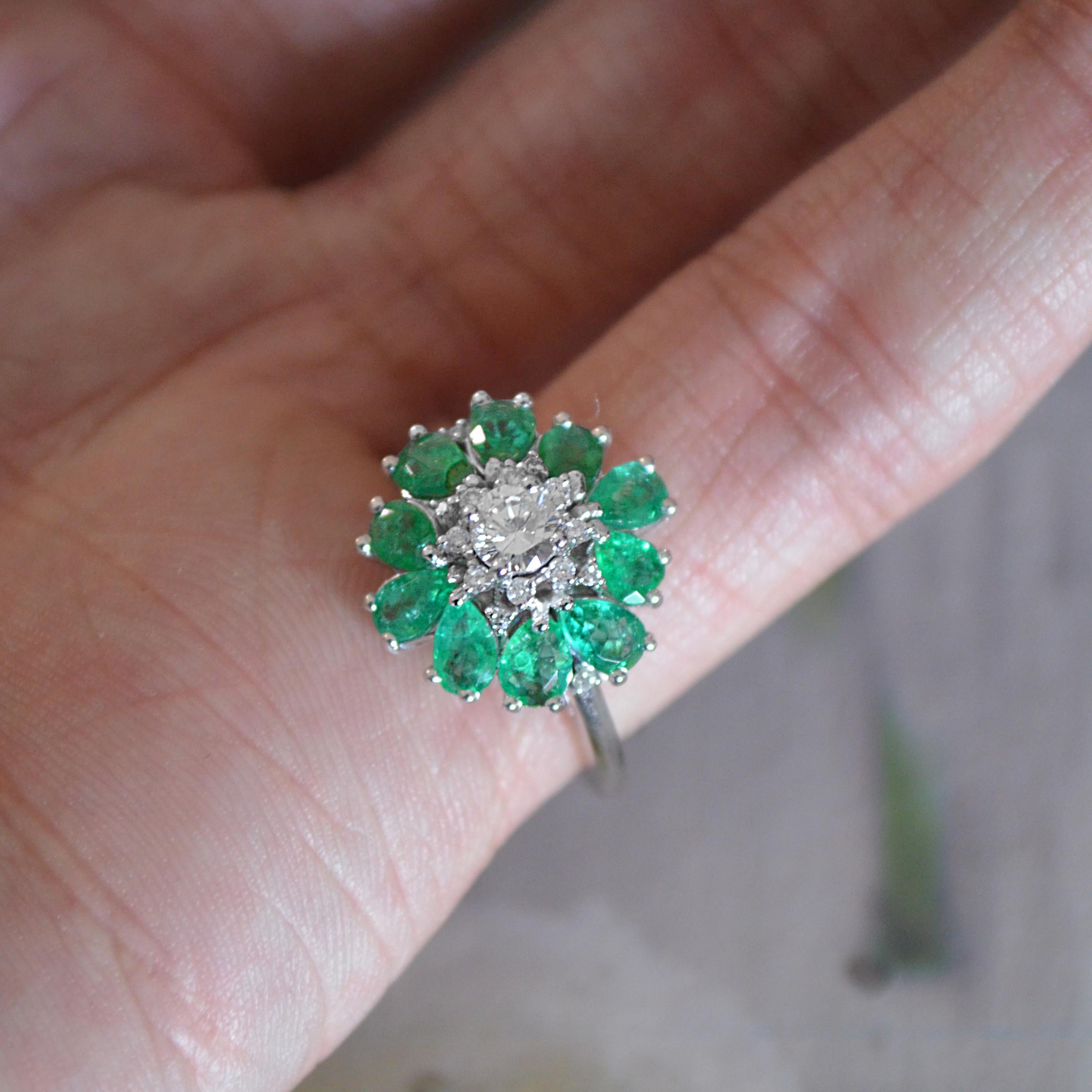 Modern Diamond and Emerald Cocktail Ring, Vintage Look For Sale