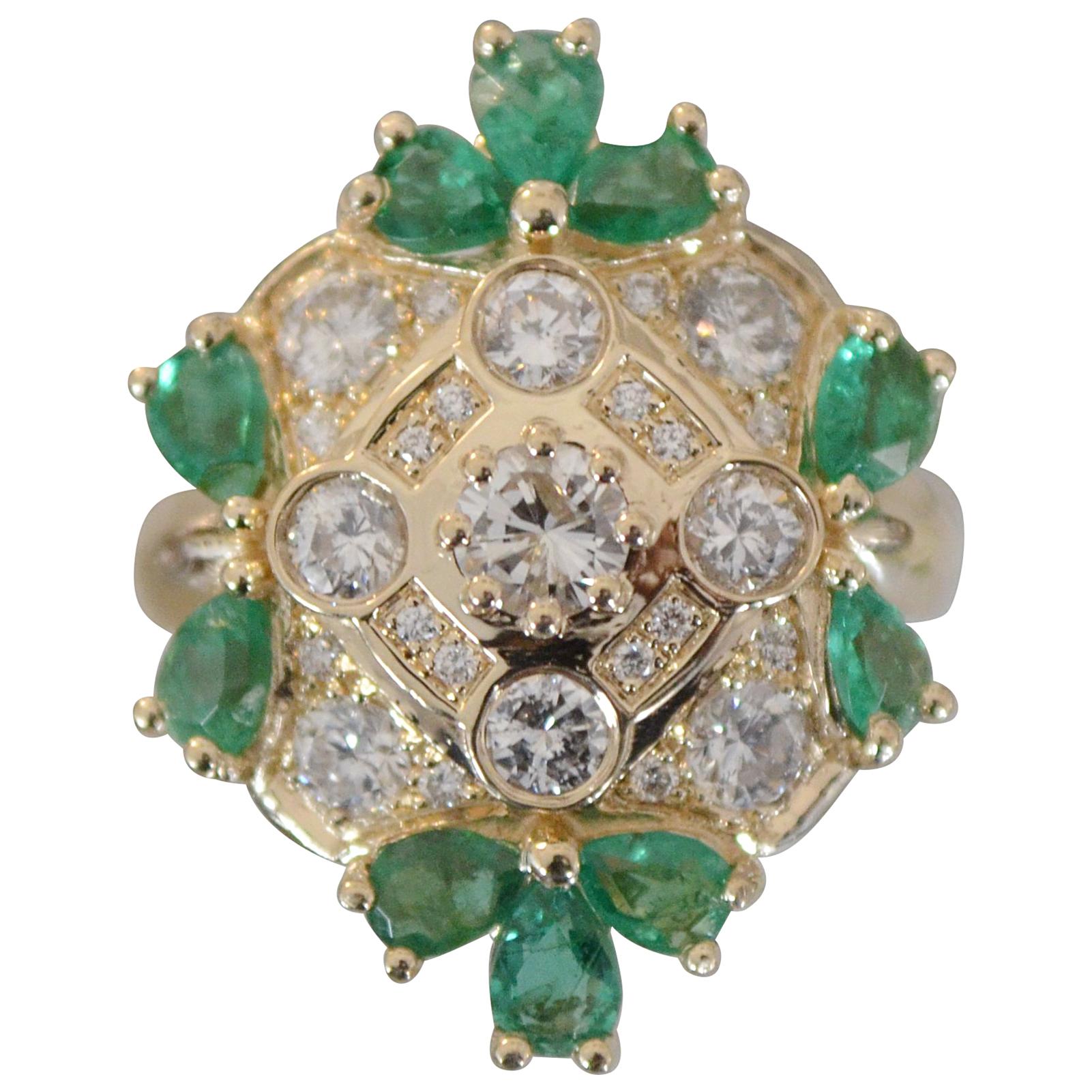 Diamant- und Smaragd-Cocktailring, Vintage-Look