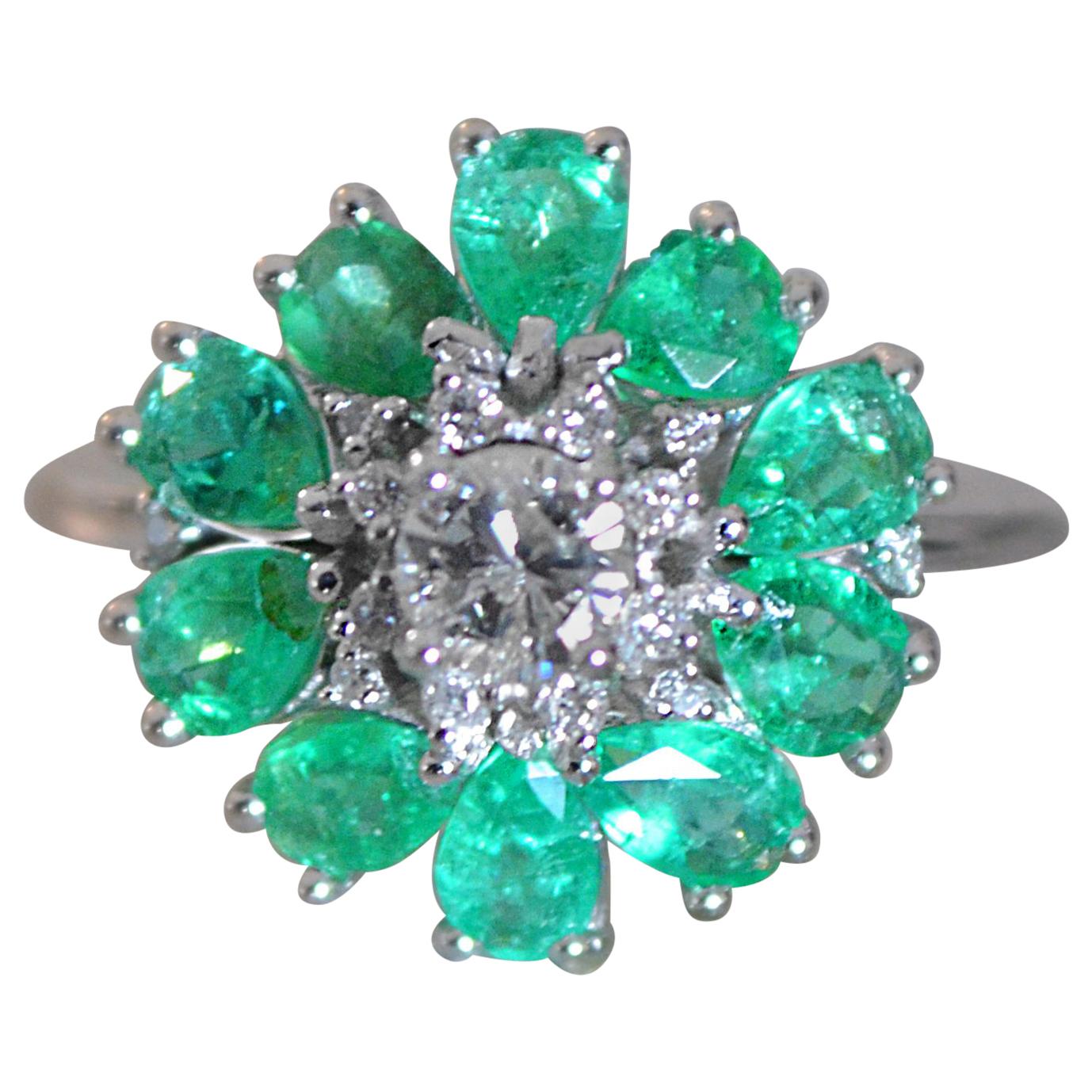Diamond and Emerald Cocktail Ring, Vintage Look For Sale