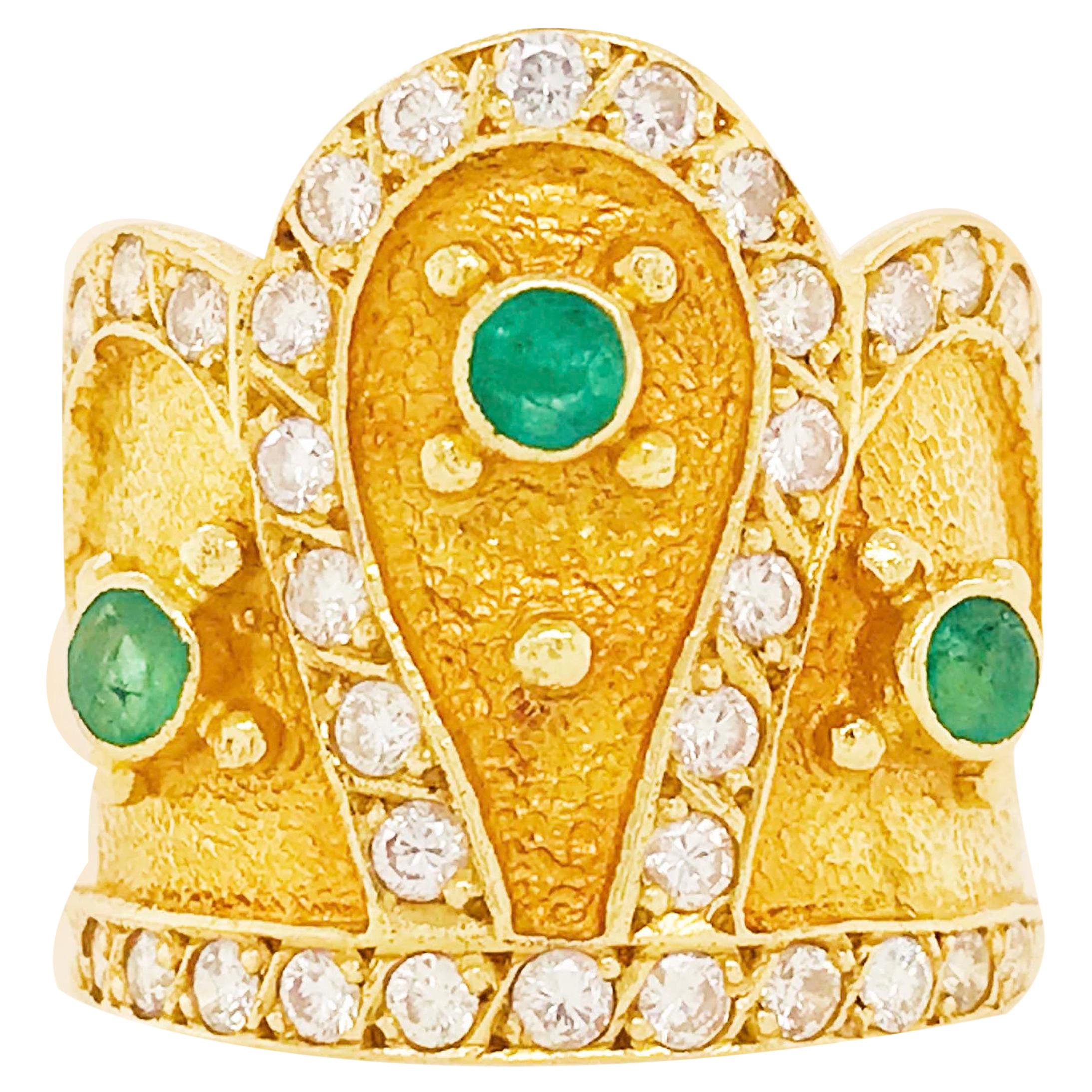 Crown Emerald Ring w Diamonds 18k Custom Royal Crown Ring made for a