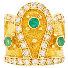 Crown Emerald Ring w Diamonds 18k Custom Royal Crown Ring made for a Princess