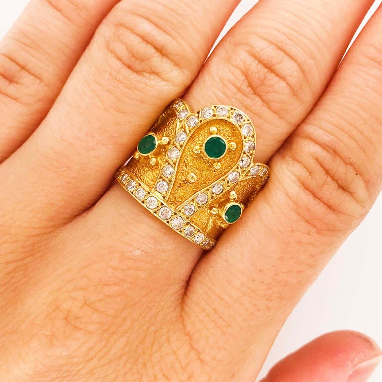 Crown Emerald Ring w Diamonds 18k Custom Royal Crown Ring made for a Princess For Sale 5