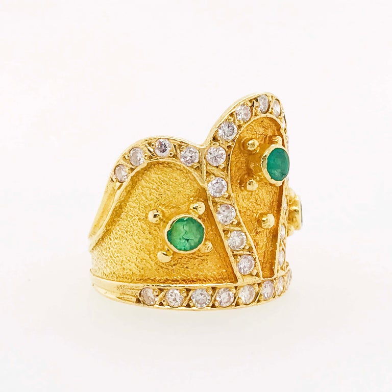 Crown Emerald Ring w Diamonds 18k Custom Royal Crown Ring made for a Princess For Sale 3
