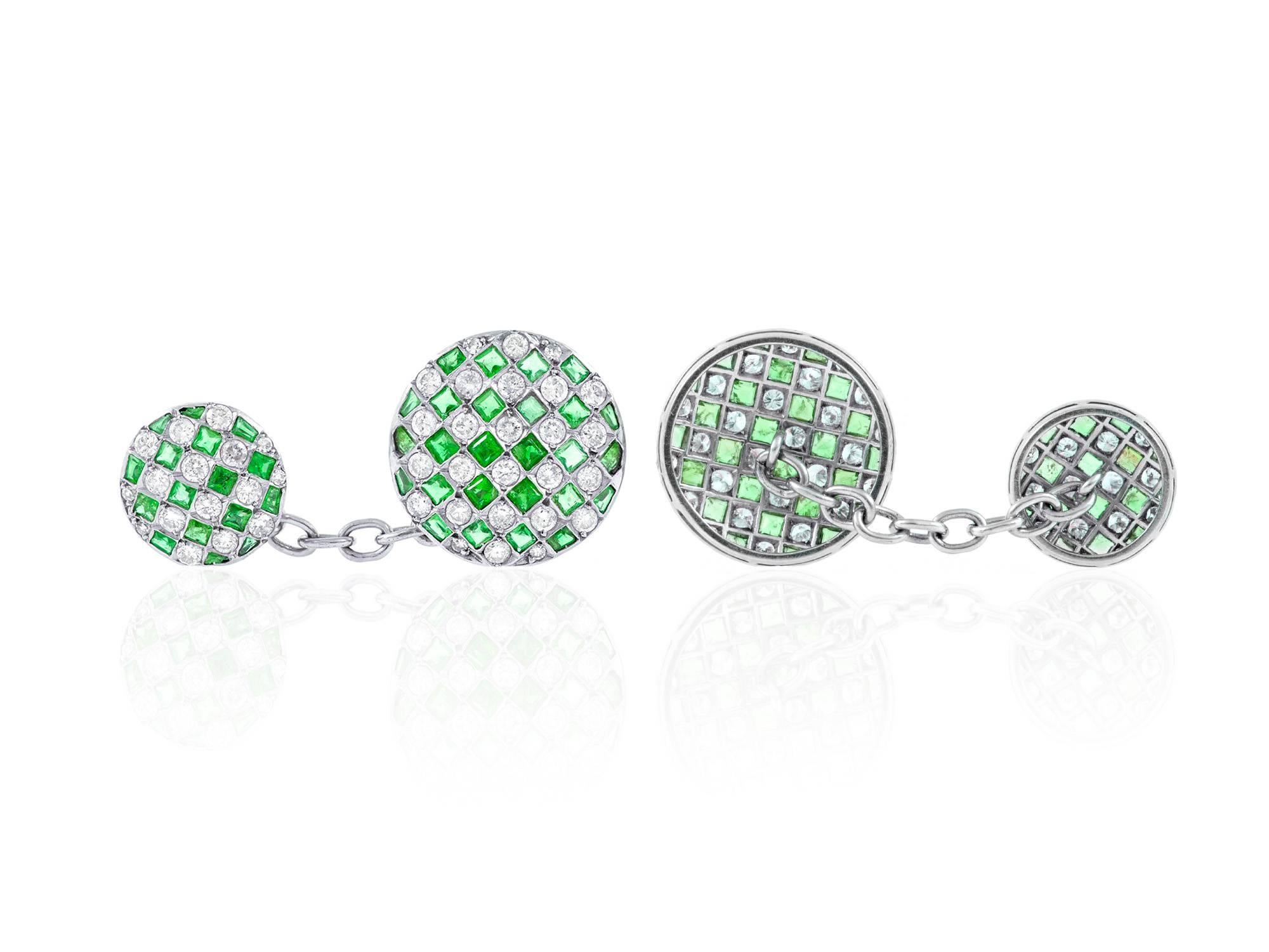 Manschettenknöpfe mit Diamant und Smaragd (Art déco)