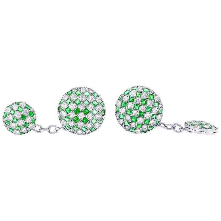 Art Deco Diamond and Emerald Cufflinks For Sale