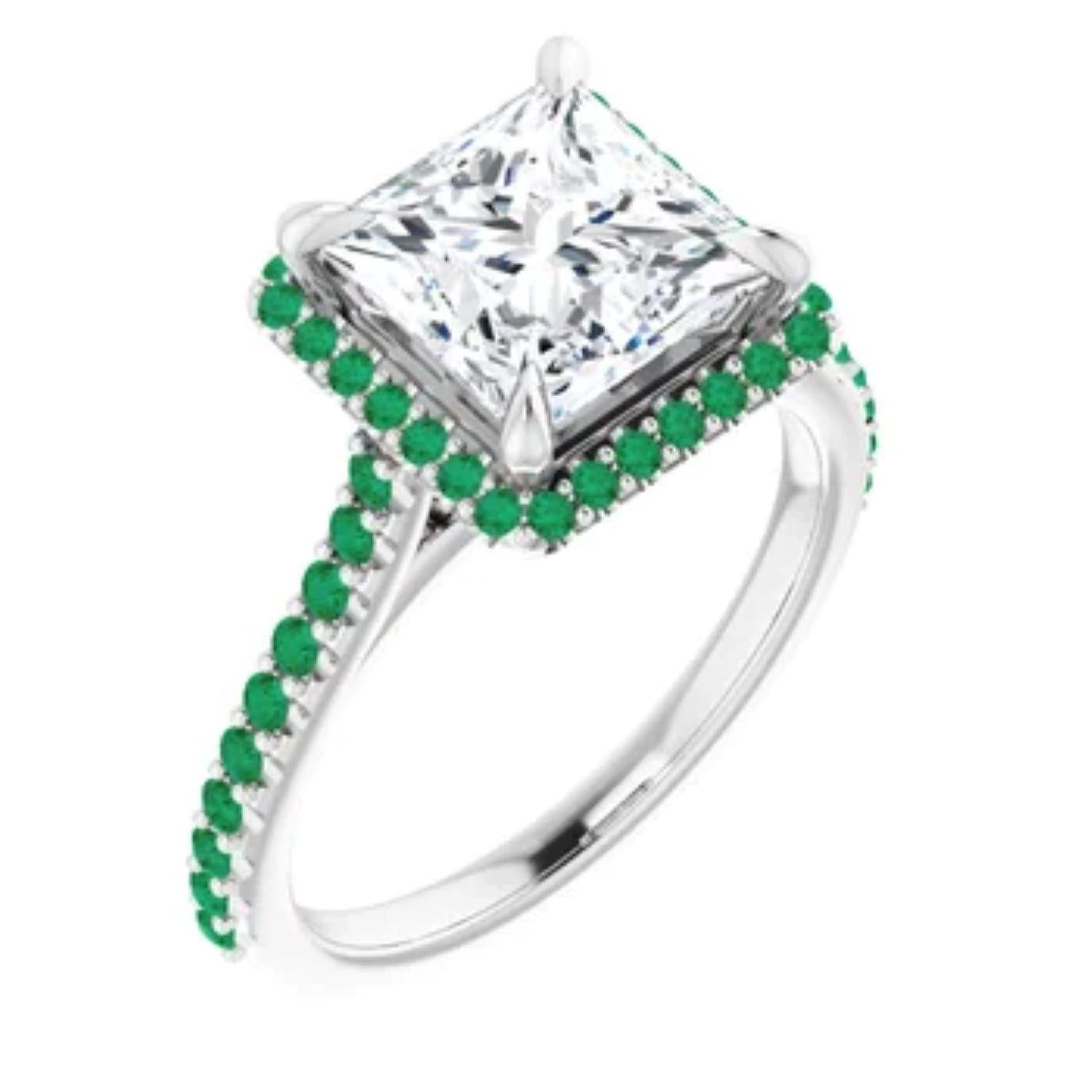 Women's Diamond and emerald cut engagement ring For Sale