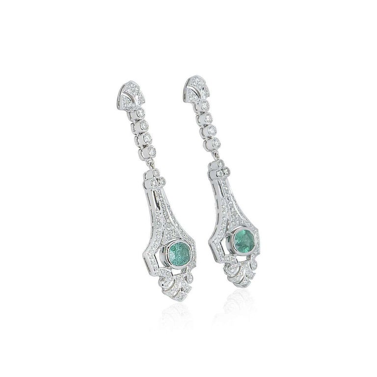 Diamond and Emerald Dangle Drop Earrings at 1stDibs