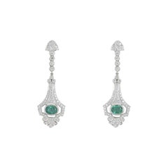 Diamond and Emerald Dangle Drop Earrings