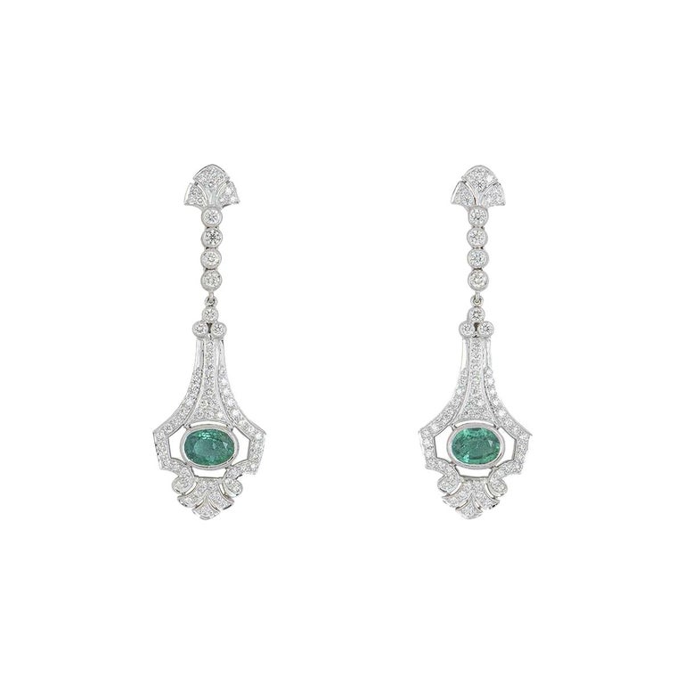 Diamond and Emerald Dangle Drop Earrings at 1stDibs