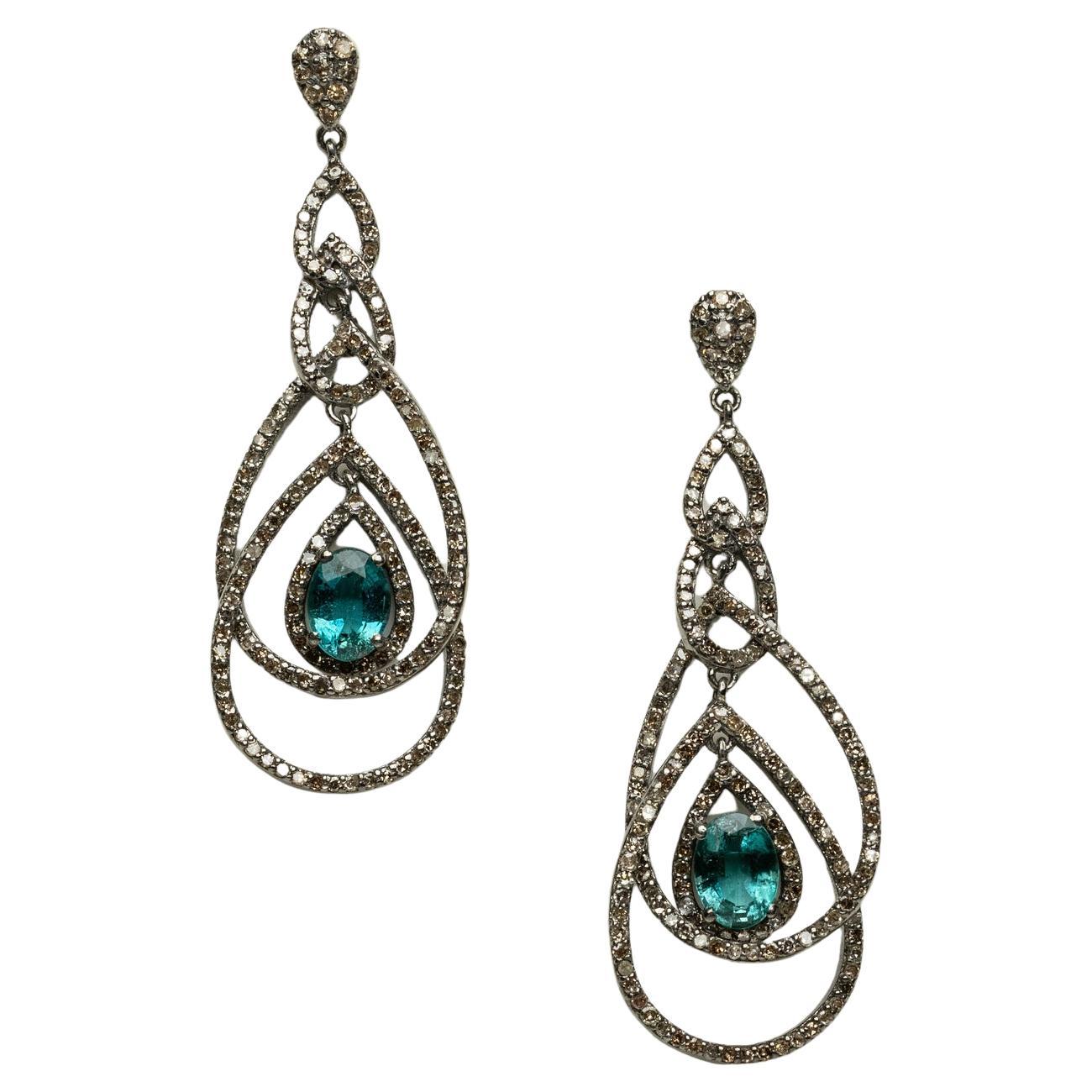 Diamond and Emerald Dangle Drop Earrings
