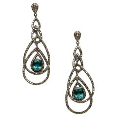 Diamond and Emerald Dangle Drop Earrings