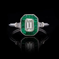 Diamond and Emerald Deco Style Ring