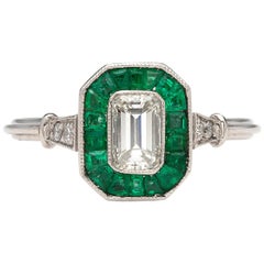 Diamond and Emerald Deco Style Ring