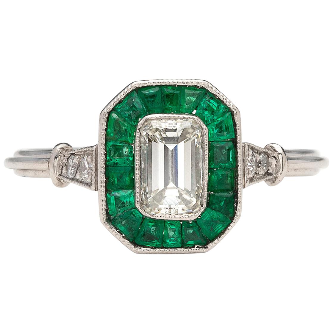 Diamond and Emerald Deco Style Ring