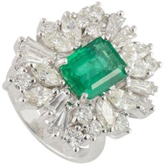 Diamond and Emerald Dress Ring 2.18 Carat Emerald 2.64 Carat Diamonds