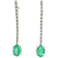 21st Century 18 Karat White Gold with White Diamond and Emerald Drop Earrings
