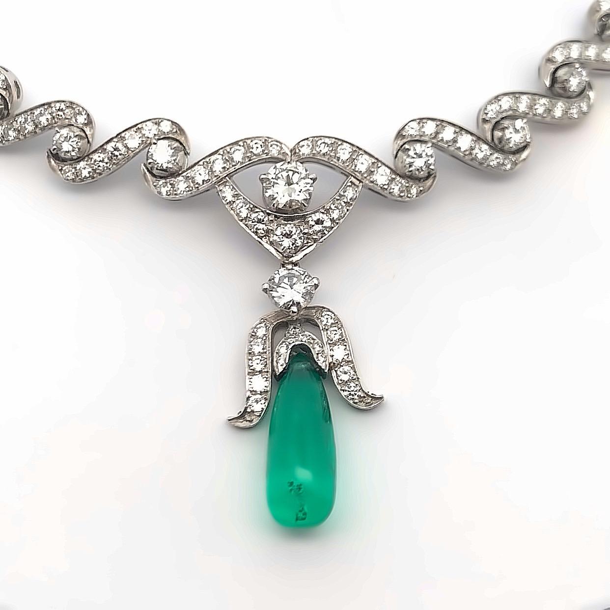 Women's Diamond and Emerald Drop Necklace  For Sale