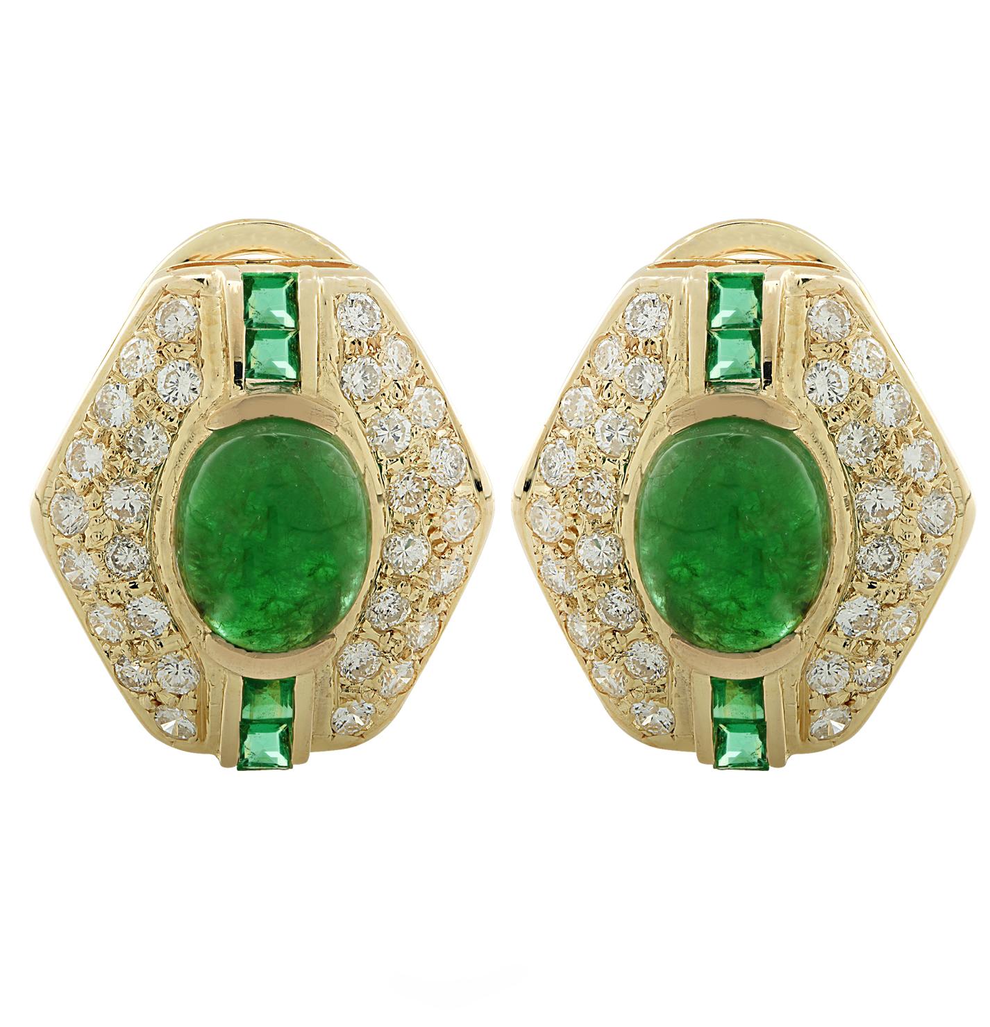 Modern Diamond and Emerald Earrings