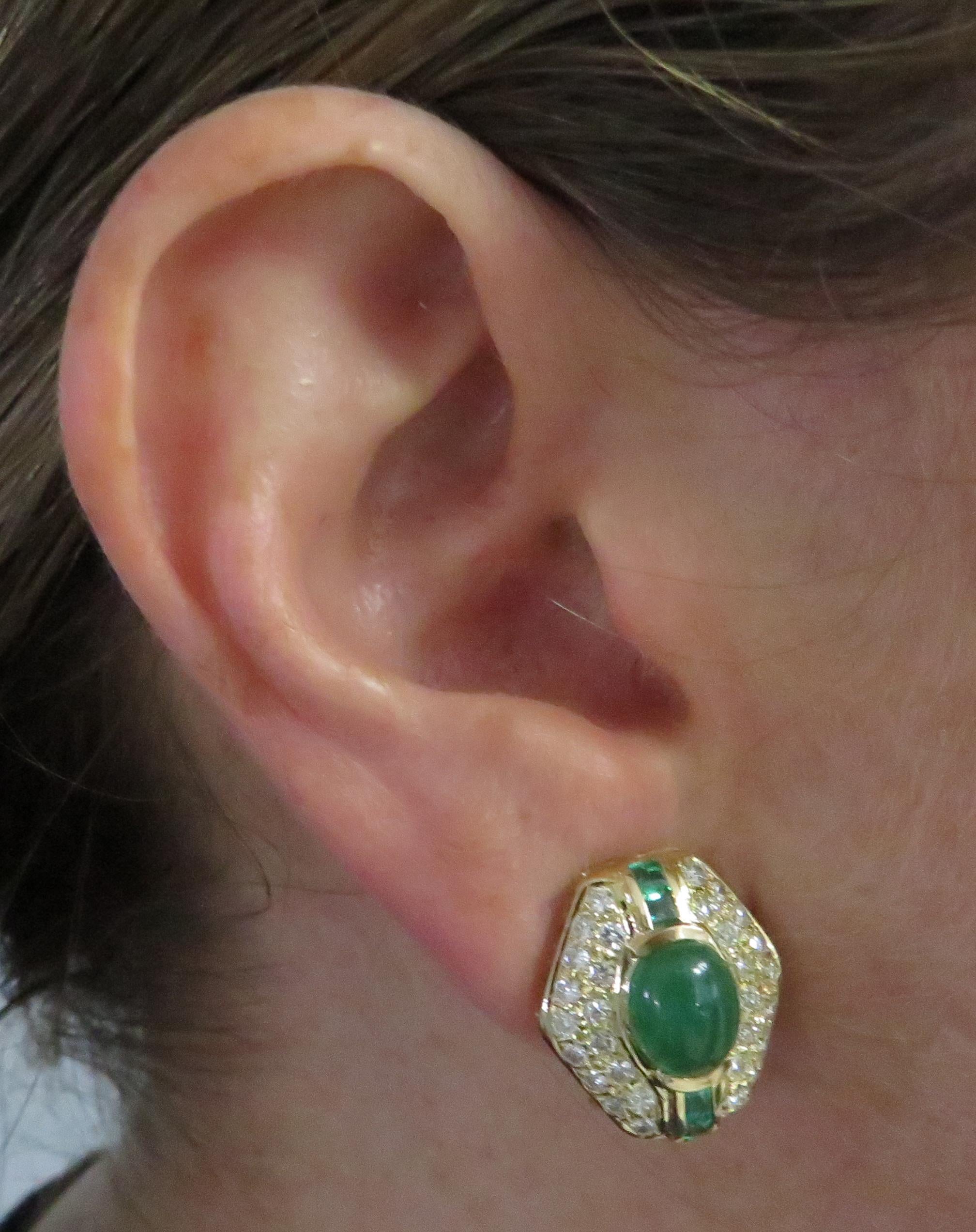 Cabochon Diamond and Emerald Earrings