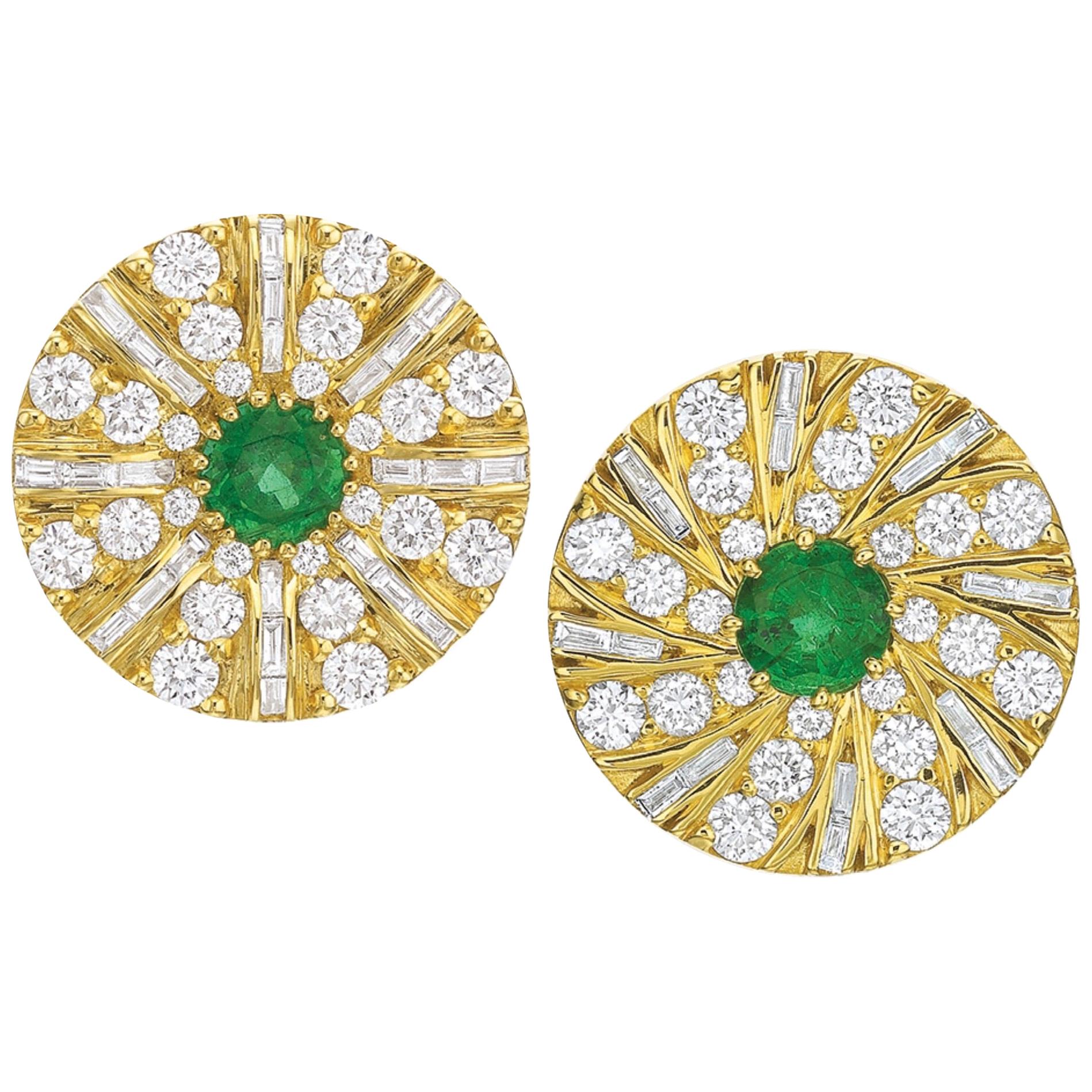 Emerald and Diamond Earrings  For Sale