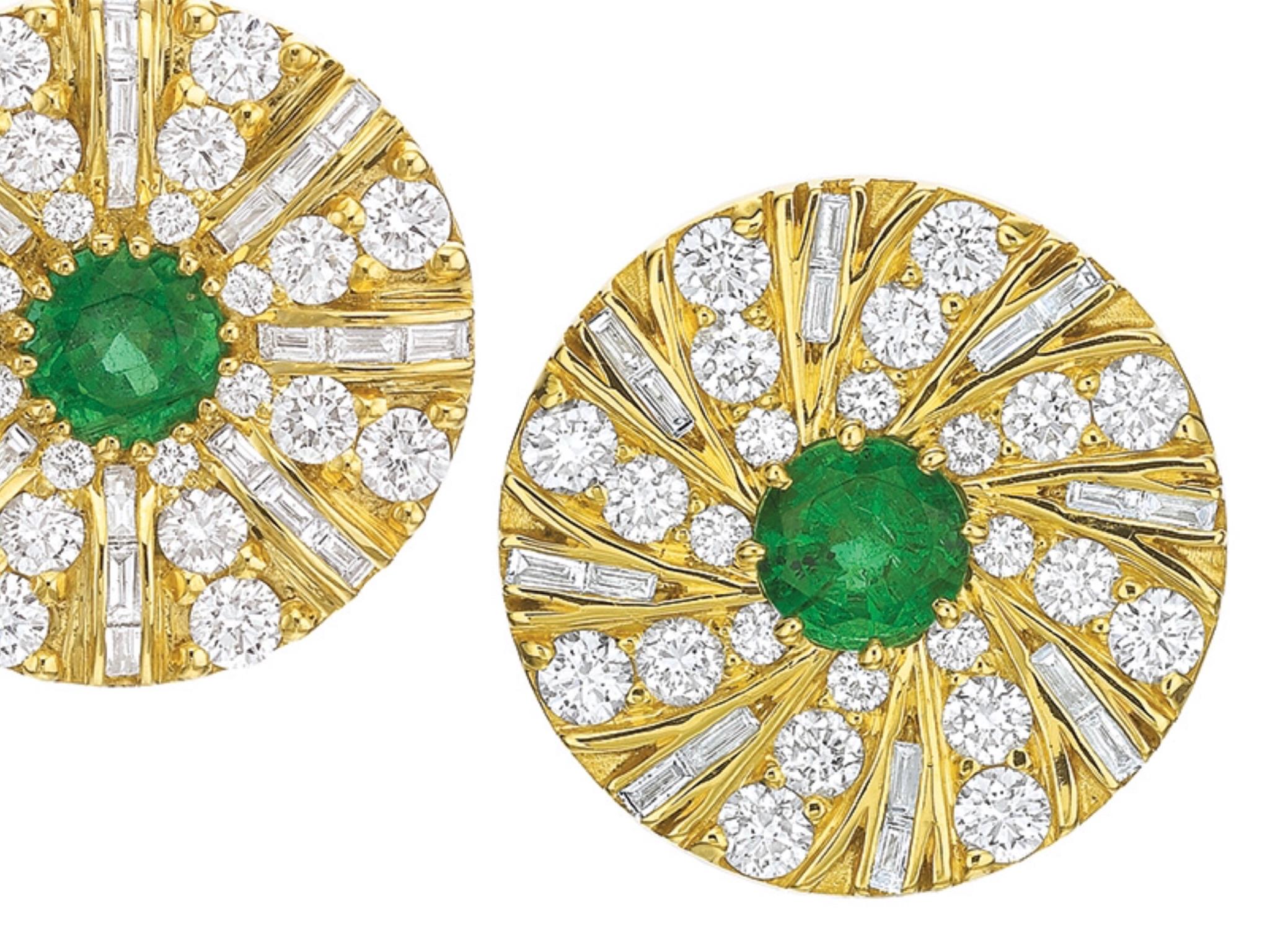 Contemporary Emerald and Diamond Earrings  For Sale