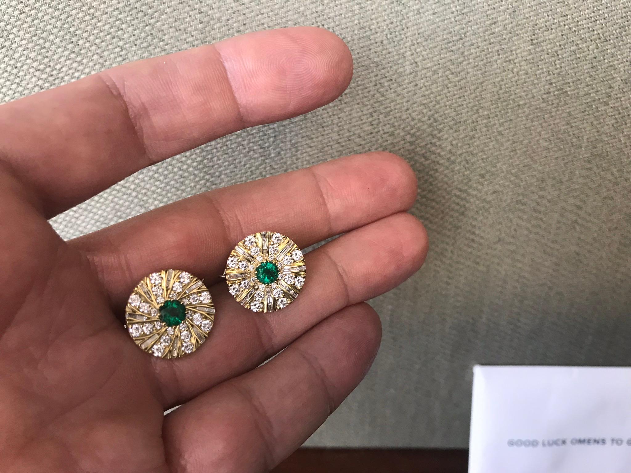 Women's or Men's Emerald and Diamond Earrings  For Sale
