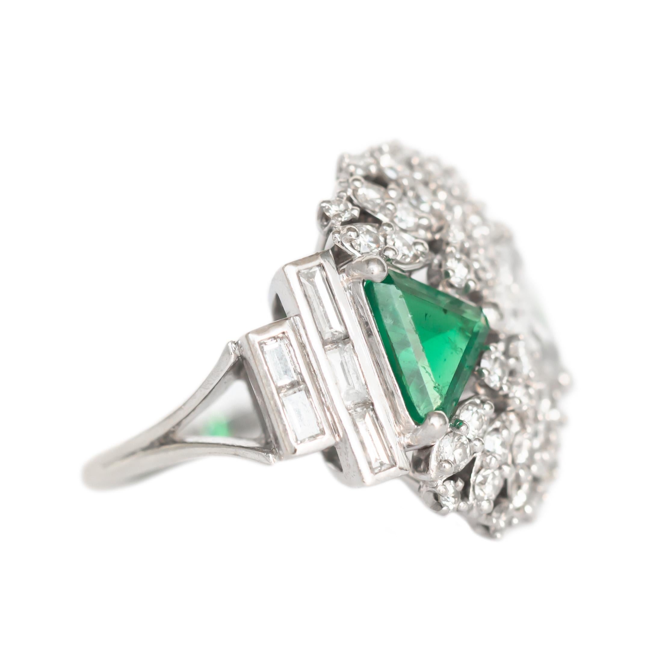 Retro Diamond and Emerald Engagement Ring