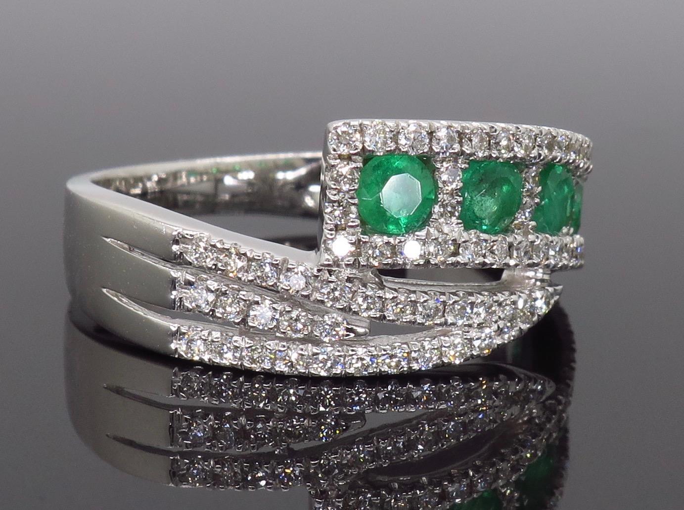 Diamond and Emerald Five-Stone Bypass Ring 3