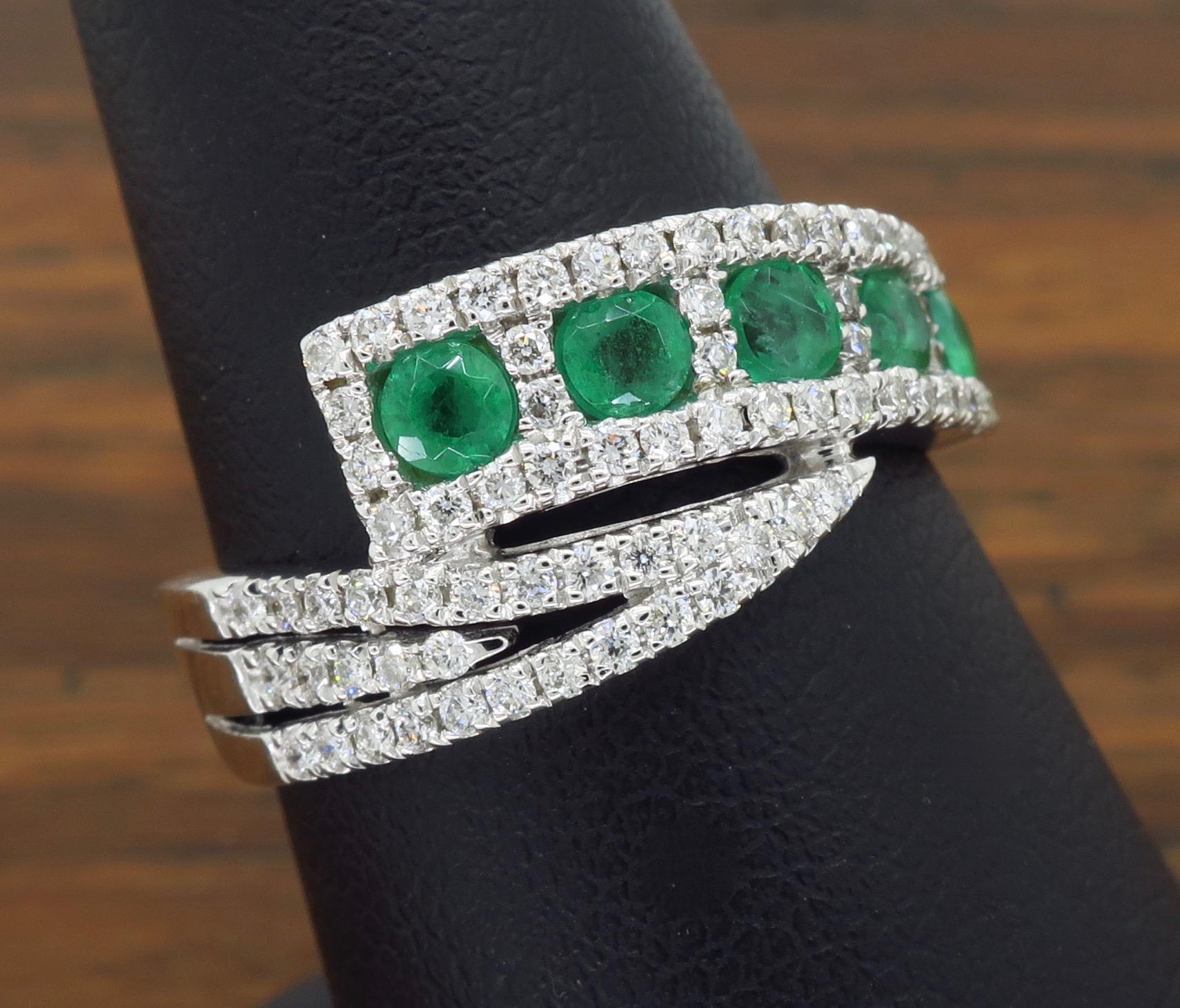 emerald and diamond bypass ring