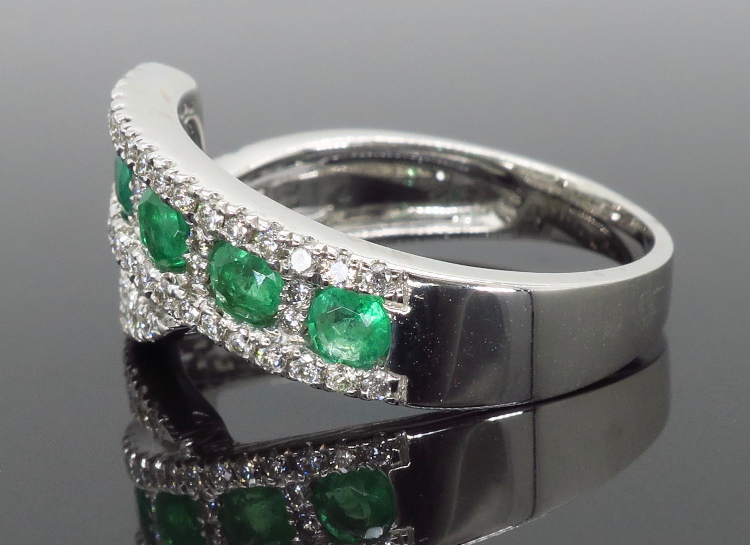 Women's or Men's Diamond and Emerald Five-Stone Bypass Ring