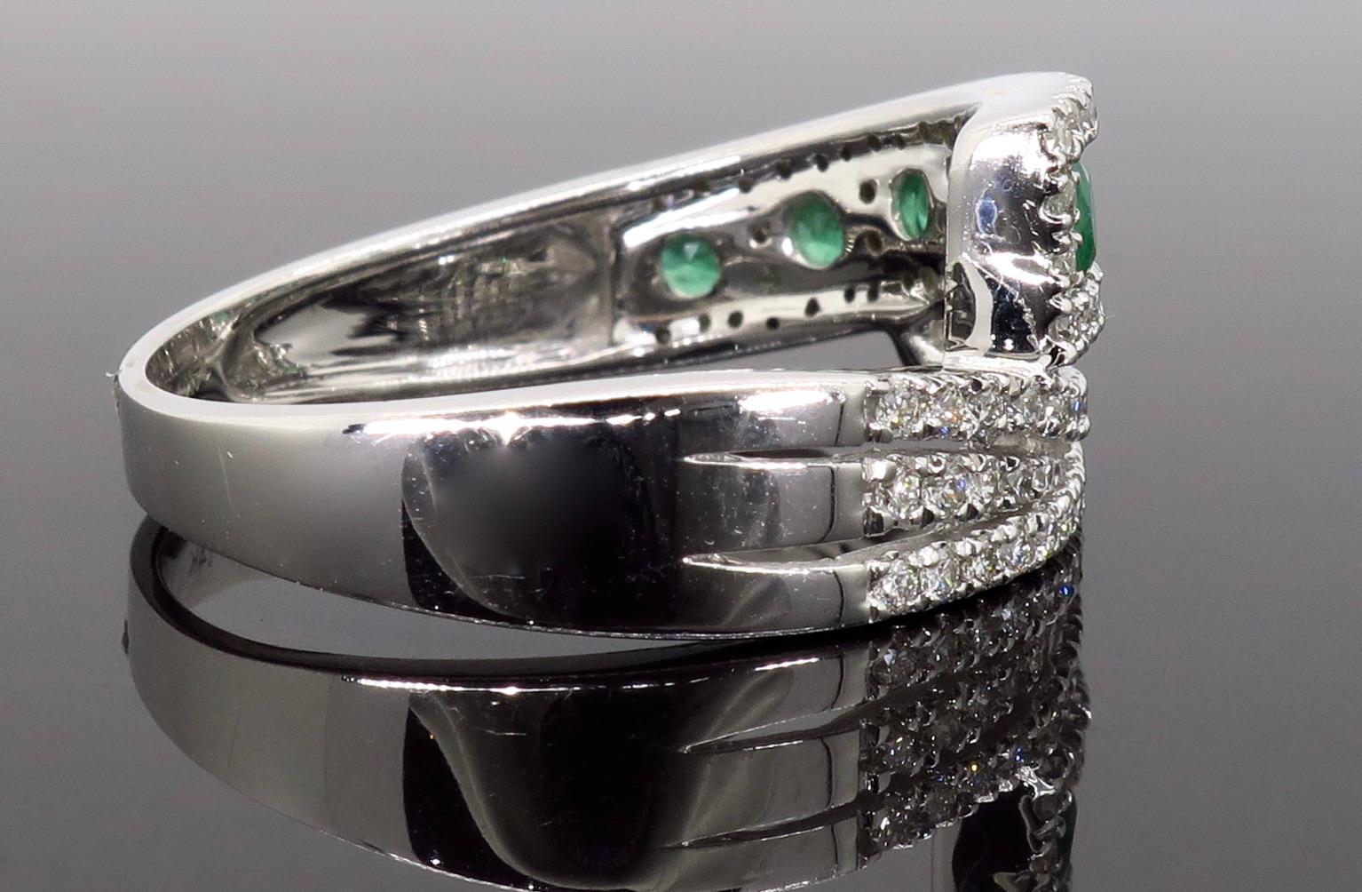 Diamond and Emerald Five-Stone Bypass Ring 2