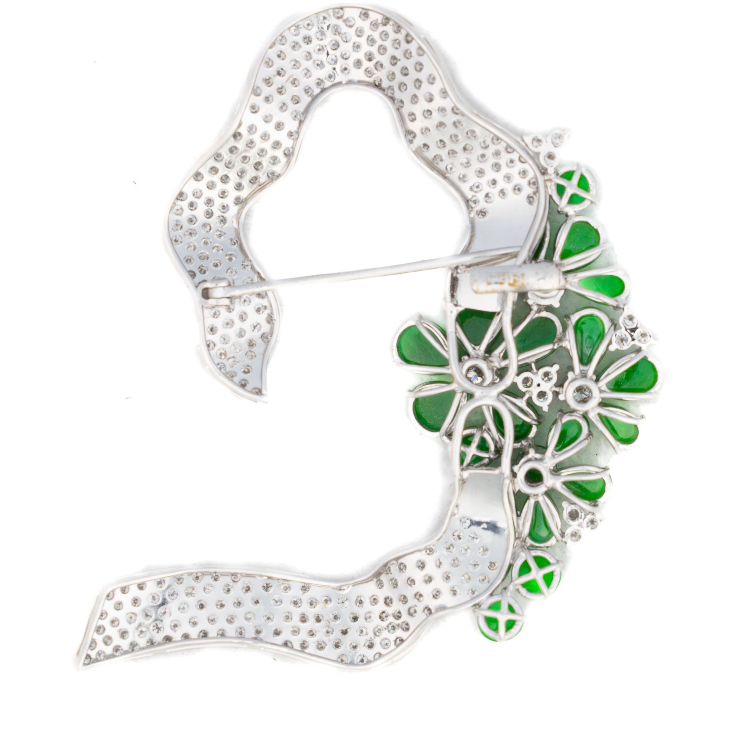 Retro Diamond and Emerald Floral Brooch For Sale