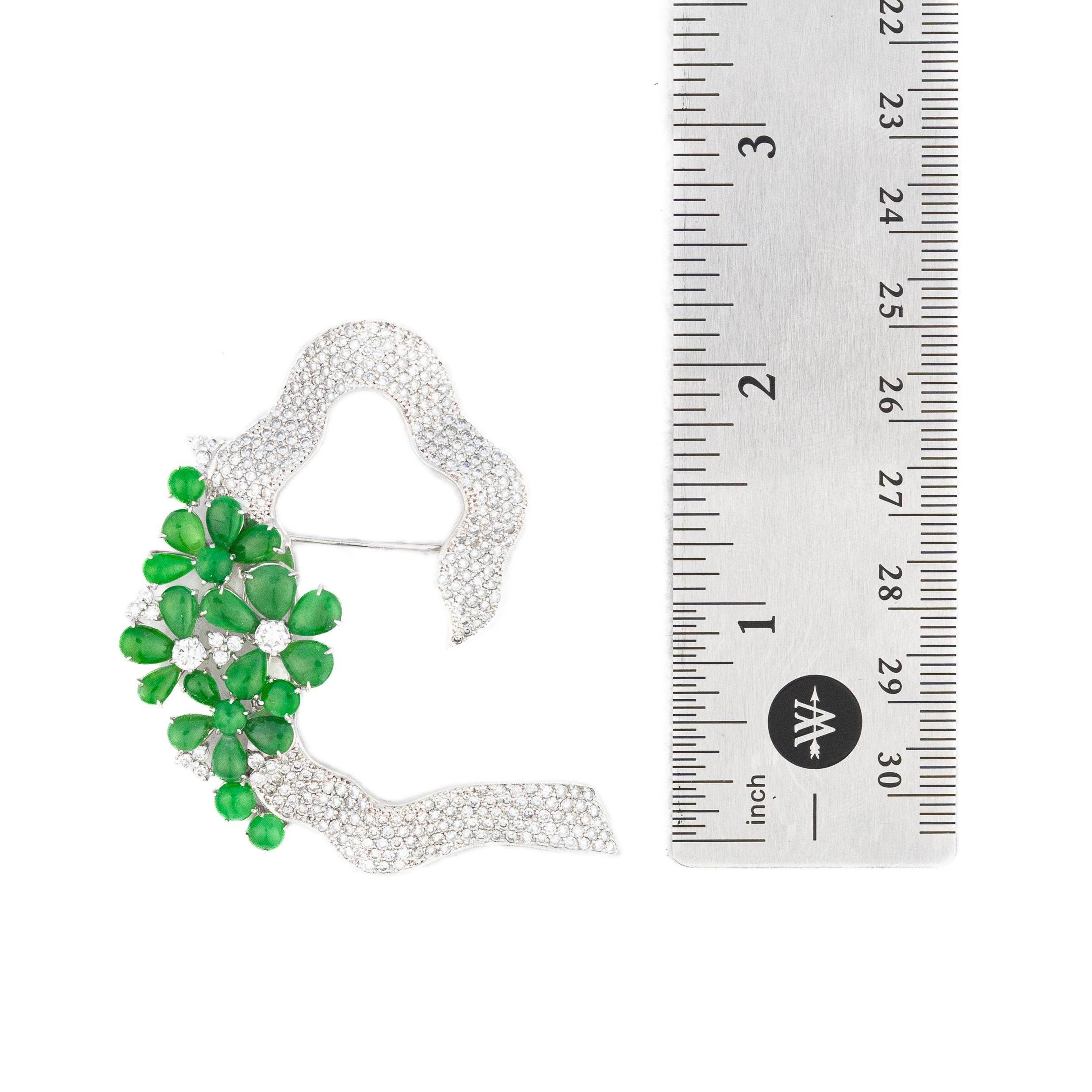 Cabochon Diamond and Emerald Floral Brooch For Sale