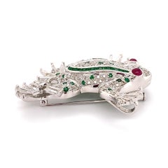 Diamond and Emerald Frog with Ruby Eyes Gold Brooch Pin Estate Fine Jewelry