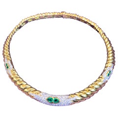 Diamond and Emerald Gold Necklace