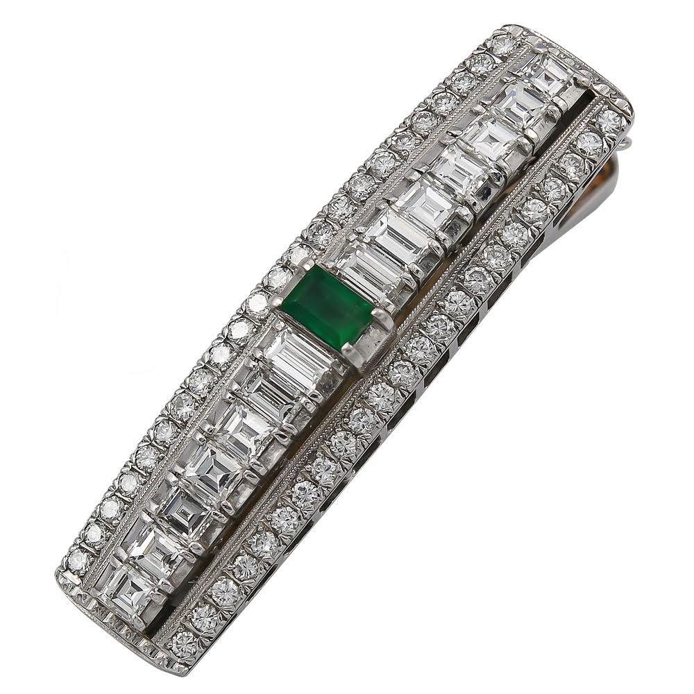 Art Deco Diamond and Emerald Hair Pin For Sale