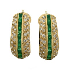 Diamond and Emerald Hoop Earrings